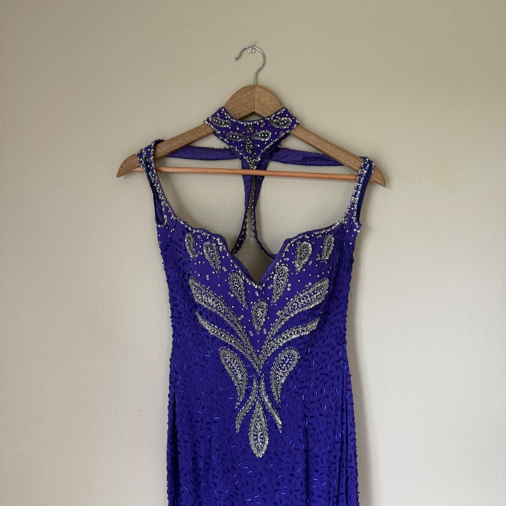 Vintage Silk Beaded High Neck Gown Size 8